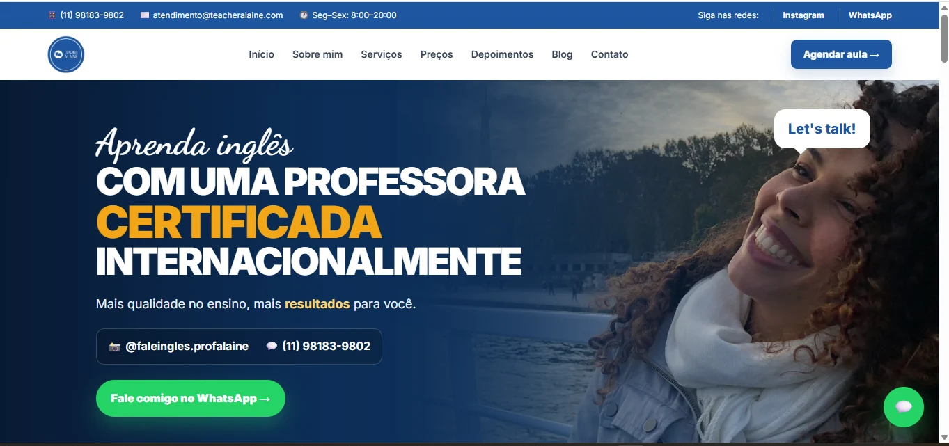 Site Teacher Alaine: criação de sites no portfólio TER